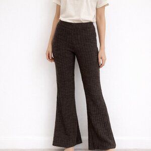 Textured Ribbed Knit High Rise Gray Flare Pull-On Pants DIISH Loungewear
